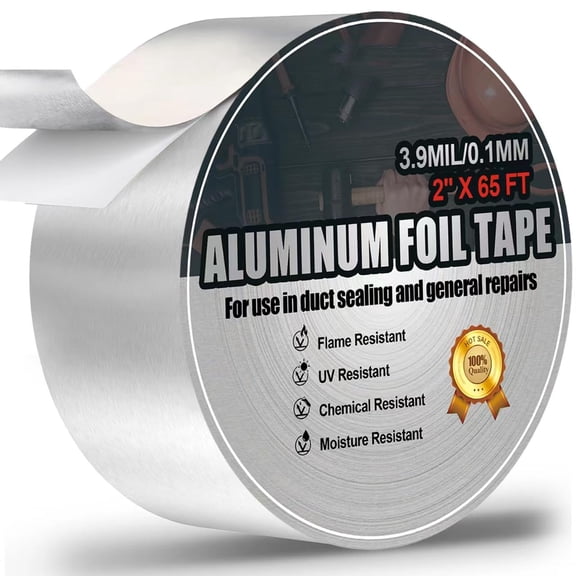 ICERUN Aluminum Foil Tape, 2" X 65 Feet Foil Tape (3.9 Mil), Silver Insulation Adhesive Metal Tape, High Temperature Heavy Duty Hvac Tapes for Ductwork, Dryer Vent, Hvac