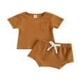 thumbnail image 1 of AMERTEER Baby Summer Set Short Sleeve Solid Color Tops Shorts Set, 1 of 6