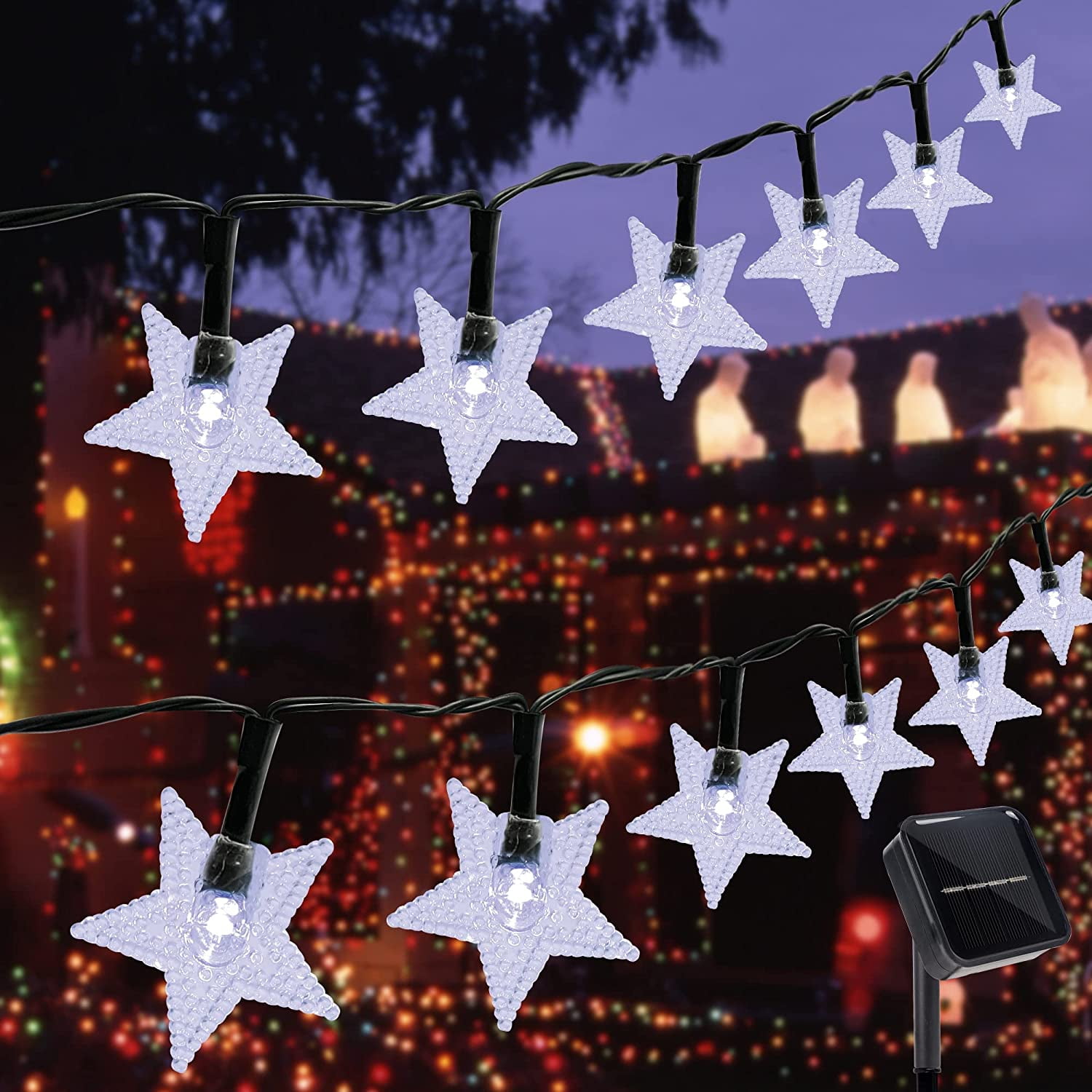 Solar Star Lights, 100 LED 33 FT Outdoor Christmas Fairy Lights, 8 Lighting & Waterproof for Holiday New Year Wedding Party, Xmas Tree, Garden Decor, Cool White - Walmart.com