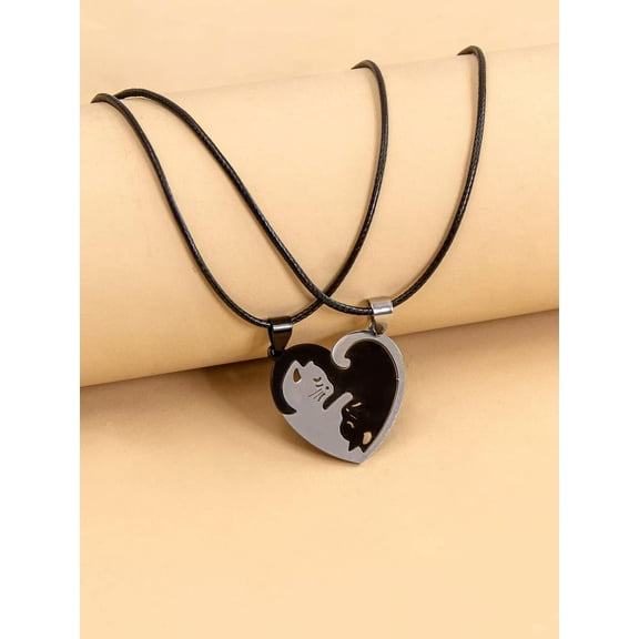 EOEMY 2Pcs Cute Hug Cat Charm Necklace For Couples Friendship Necklace Creative-Default