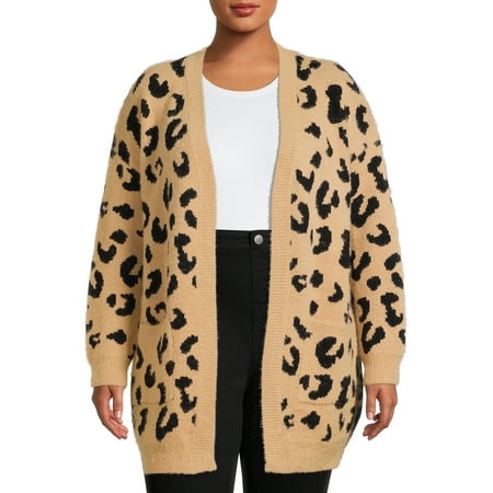 Dreamers by Debut Women's Plus Size Leopard Print Cardigan