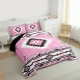 thumbnail image 4 of Manfei Pink Bohemian Aztec Queen Comforter Set, Vintage Abstract Triangle Bedding Sets, Teen Kid Adult Reversible Bedding Comforter Set, Lightweight Room Decor, 3pcs, 4 of 9
