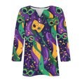 thumbnail image 4 of UPPADA Femmes T-Shirts à Manches 3/4 Mardi Gras Yall T-Shirts à Imprimé Floral Col Rond Blouse à devant Plissé Hauts d'Été Décontractés Chandail à Enfiler Haut Mode Fête Défilé Hauts T-Shirts à Manches 3/4 pour Femmes Économie, 4 of 5