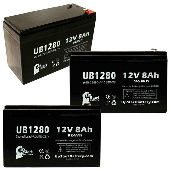 3x Pack - Compatible CYBERPOWER BH1500 Battery - Replacement UB1280 Universal Sealed Lead Acid Battery (12V 8Ah, 8000mAh, F1 Terminal, AGM, SLA) - Includes 6 F1 to F2 Terminal Adapters