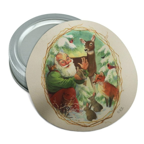 Christmas Holiday Santa Claus Forest Animals Round Rubber Non-Slip Jar Gripper Lid Opener