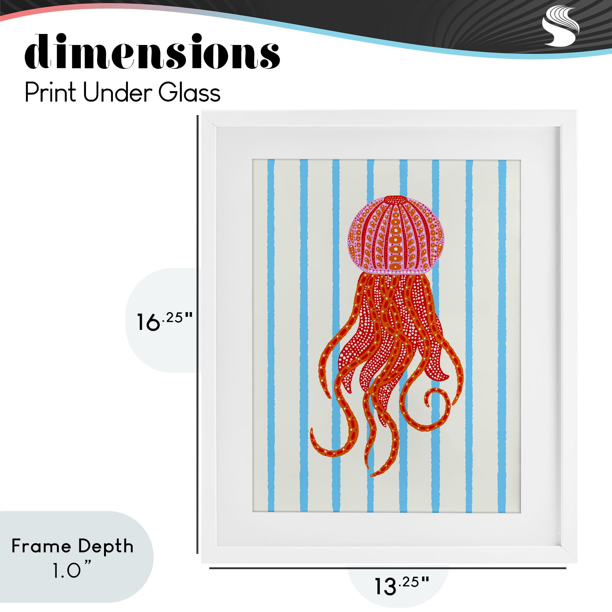 Stupell Industries Bright Aquatic Jellyfish on Stripes White Framed Print Under Glass, design by Indira Prieto | IndySign