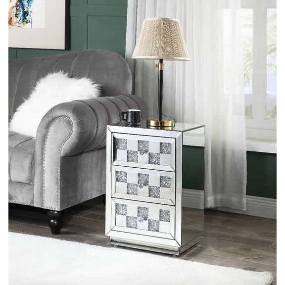 The Noralie Accent Table: Composite Wood, Mirrored Glass & Faux Diamonds for a Glam Look