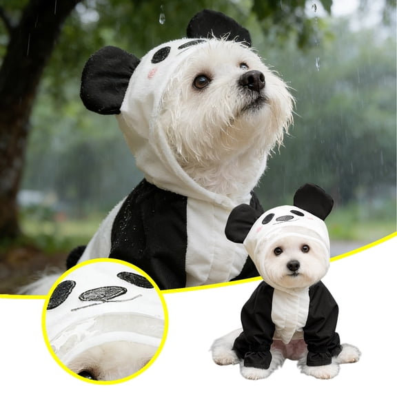 Small Dog Raincoat, Tail Protect Feet Cover Waterproof Dog Rain Jacket Rain Coat for Puppy Small Dogs(Panda,L)
