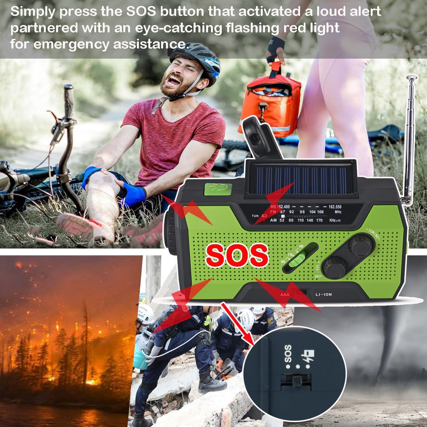 Emergency Weather Radio, 5000mAh Solar Hand Crank USB Charging Portable AM/FM/NOAA Radio, SOS Alarm & Flashlight for Indoor/Outdoor Emergencies