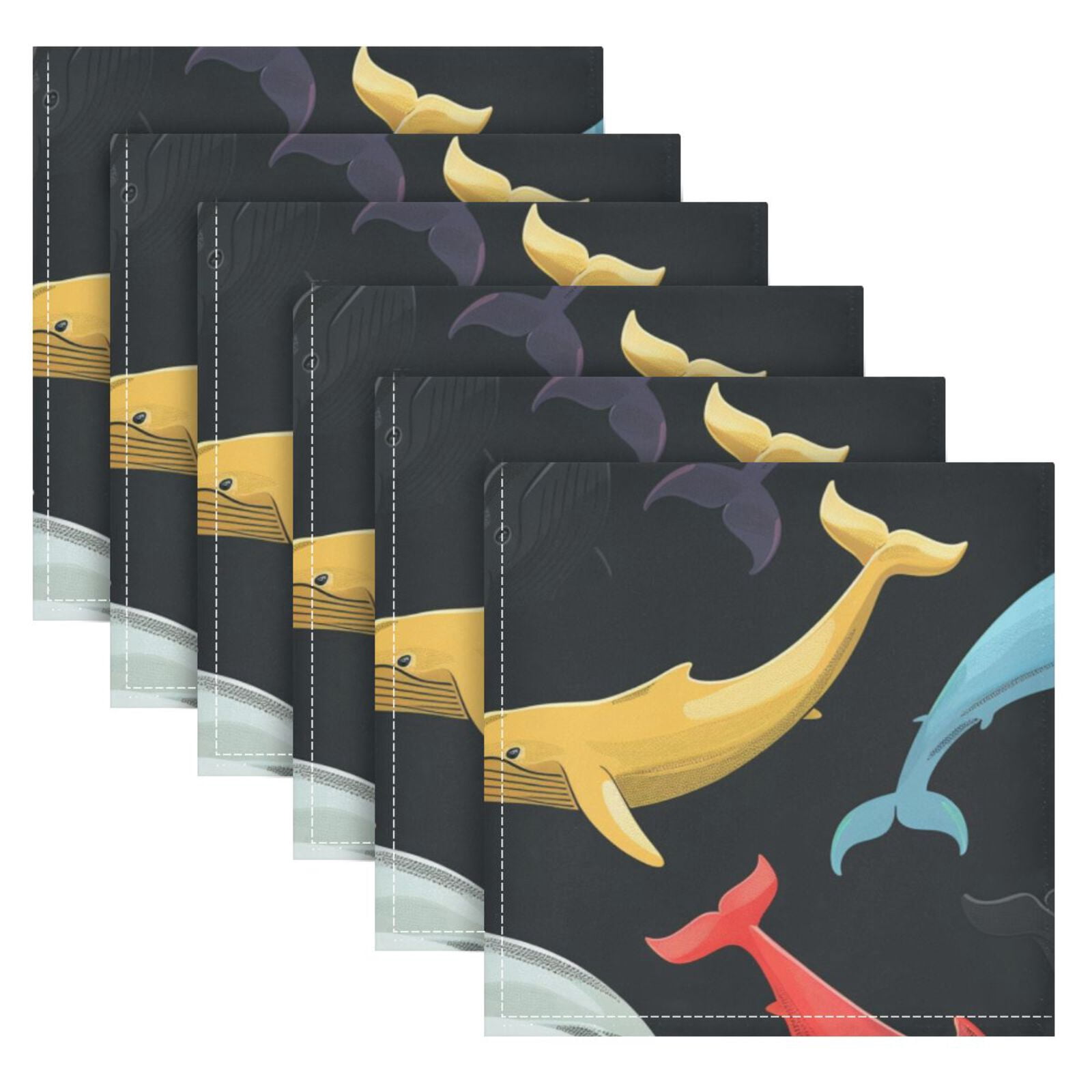 JSTEL Colorful Whale Cloth Napkins Set of 6, 20x20 Inch Washable and Reusable Napkin for Decoupage Dinner Party Everyday Use