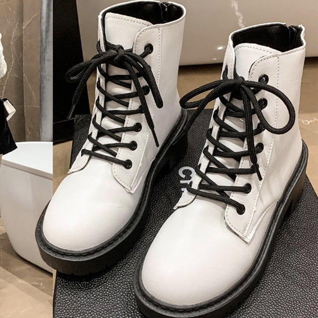 Styesk Boots for Women Martins Boots For Women In Fall And Winter New Style British Style Fashionable Round Toe Front Lace-up Mid-heeled Handsome Motorcycle Boots For Women Work Boots for Women