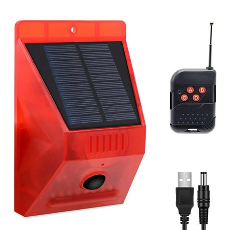 

Solar Strobe Light with Remote Controller Motion Detector Outdoor Alarm Light 129db Sound Security Siren Light IP65 Waterproof Protected for Your Home Villa Baren Farm Yard 1 Pack