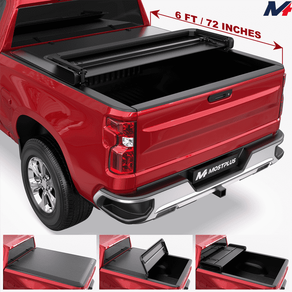 MOSTPLUS 3-Fold 6FT 72Inch Soft Truck Tonneau Cover for 2004-2014 Chevy Colorado GMC Canyon Truck Bed