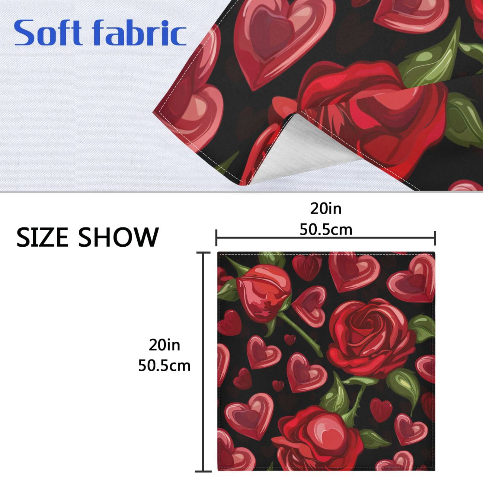 JSTEL Heart Red Rose Flower Cloth Napkins Set of 6, 20x20 Inch Washable and Reusable Napkin for Decoupage Dinner Party Everyday Use