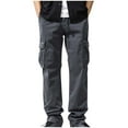 thumbnail image 3 of UVEASISHA Mens Cotton Cargo Pants Relaxed Fit Casual Work Pants Elastic Waist Drawstring Hiking Pants Solid Color Vintage Athletic Trousers with Multi Pockets Gray 3XL, 3 of 6