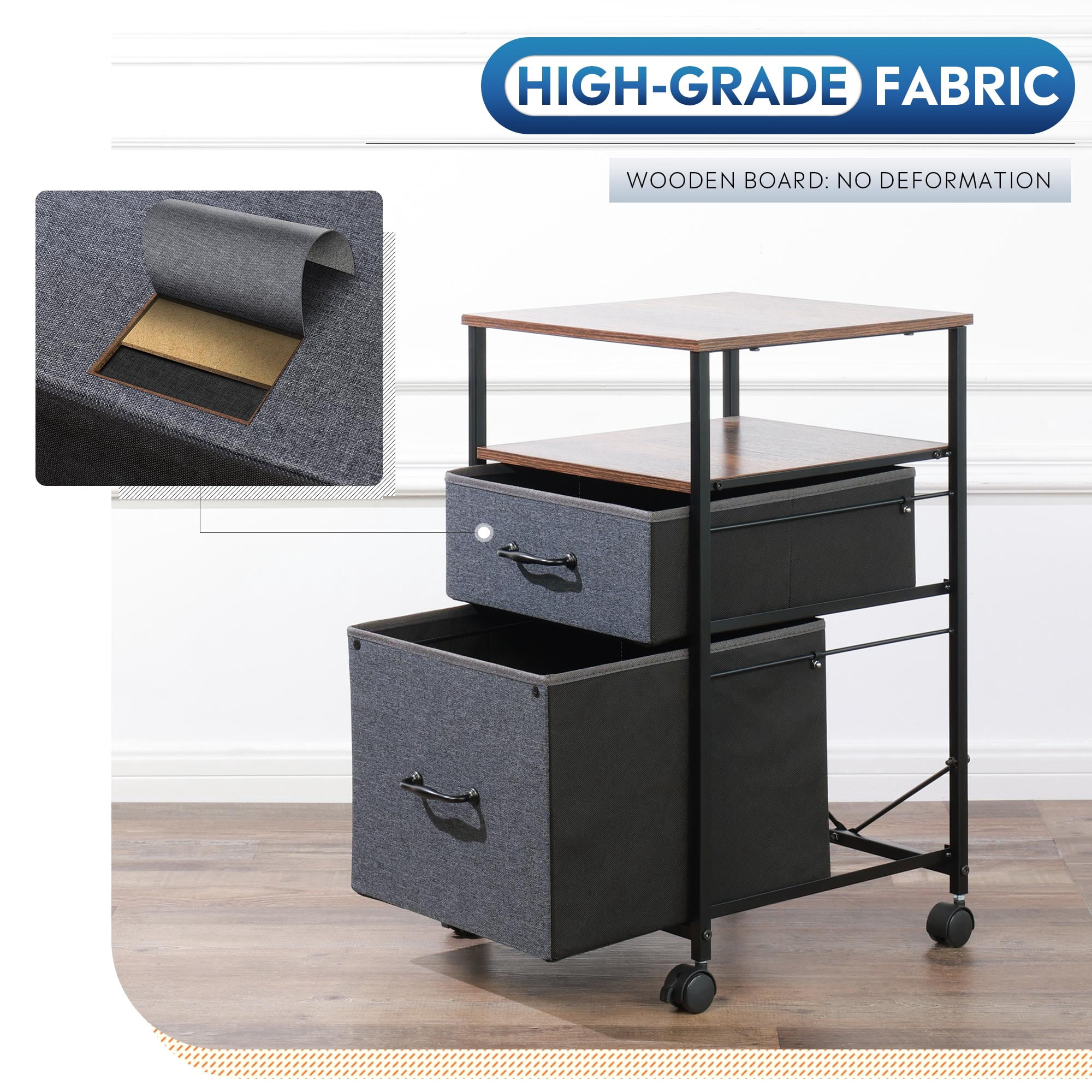 GALAXHERO 2 Drawer File Cabinets, Mobile Printer Stand with Storage Shelf for Home/Office/A4 /Letter, Rustic Brown