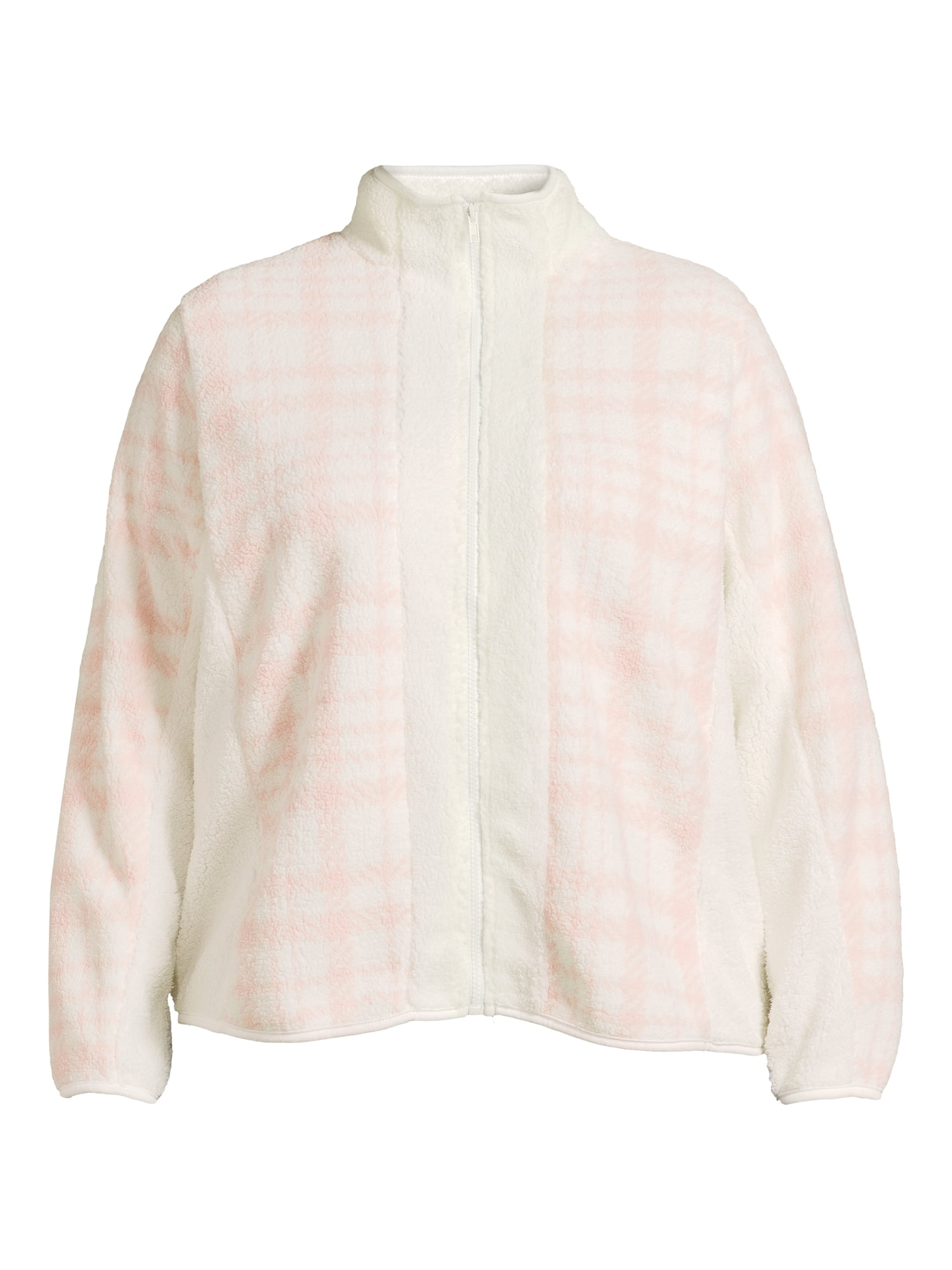Como Blu Women's Plus Size Printed Faux Baby Sherpa Zip Jacket
