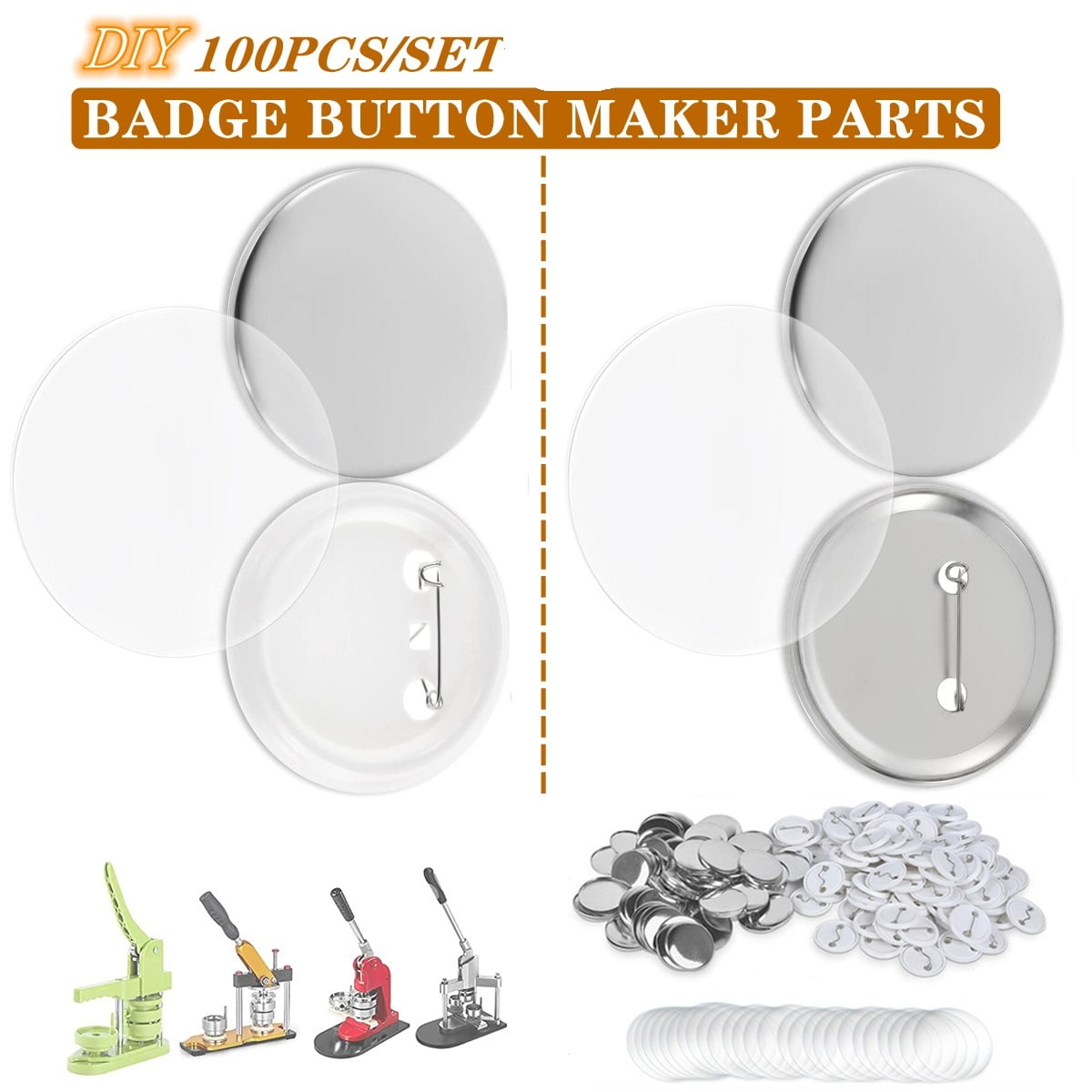 100 Sets Blank Badge Button Maker Parts, 25MM Plastic/Metal Button Parts Badge Press Machine ,Beginner-Friendly