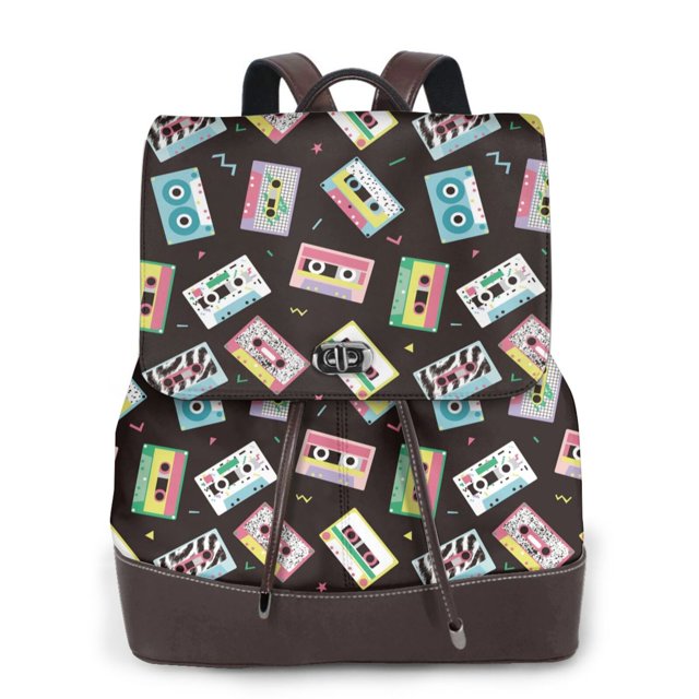 Balery Colorful Retro Tape Mochila de Cuero para Mujeres, Gran Capacidad, Bolsa de Viaje Multifuncional, Mochila de Cuero y Bolsa de Hombro para Mujeres
