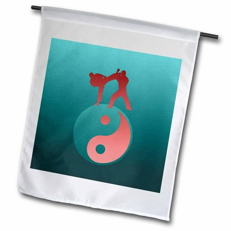 Karate Yin-yang Sign with Men Training, Aqua Green, and Coral 12 x 18 inch Garden Flag fl-180807-1