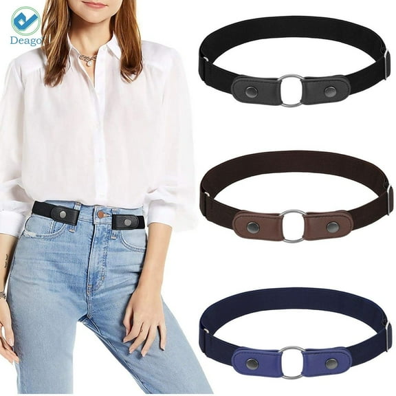 Deago 3 Pieces Buckle Free Elastic Stretch Belts for Women or Men Buckle-less Comfortable Invisible Belts for Jeans Pants (3 Color)