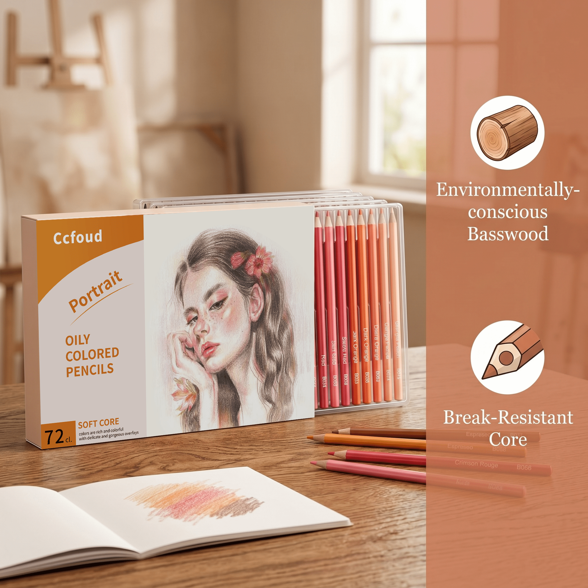 72 Skin Tone Colored Pencils Set,Professional Artist Grade Soft Core for Portrait Drawing, Blending & Shading, Rich Pigments for Realistic Human Tones