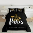 thumbnail image 2 of Manfei Romantic Paris Full Size Comforter Sets 3-Piece, Gold Love Hearts Bedding Comforter Set, Eiffel Tower Print Bedding Sets, Luxury Bedroom Decor, 2 of 8
