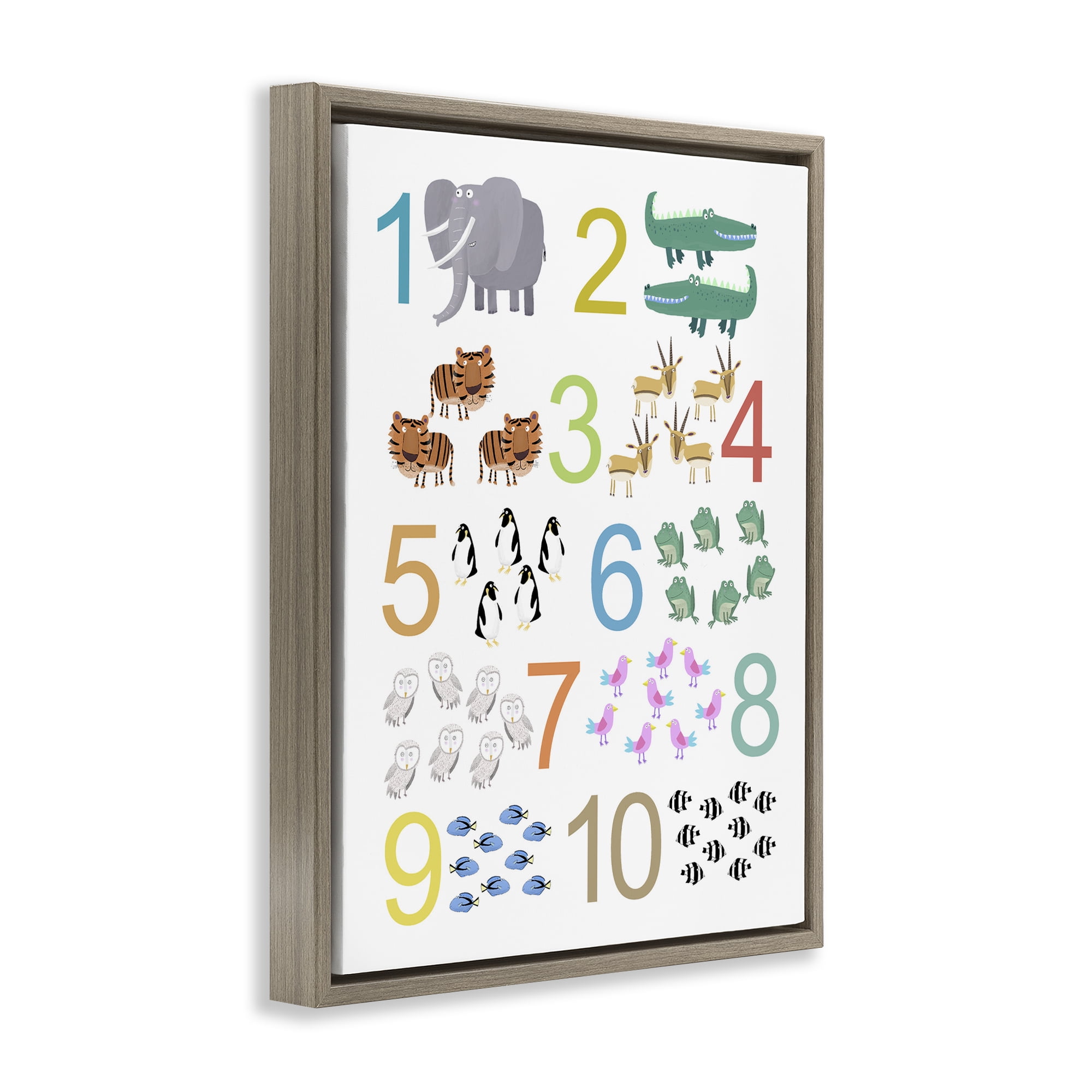 Kid's Counting Animals Brown Framed Floater Canvas Wall Art, design by Carla Daly