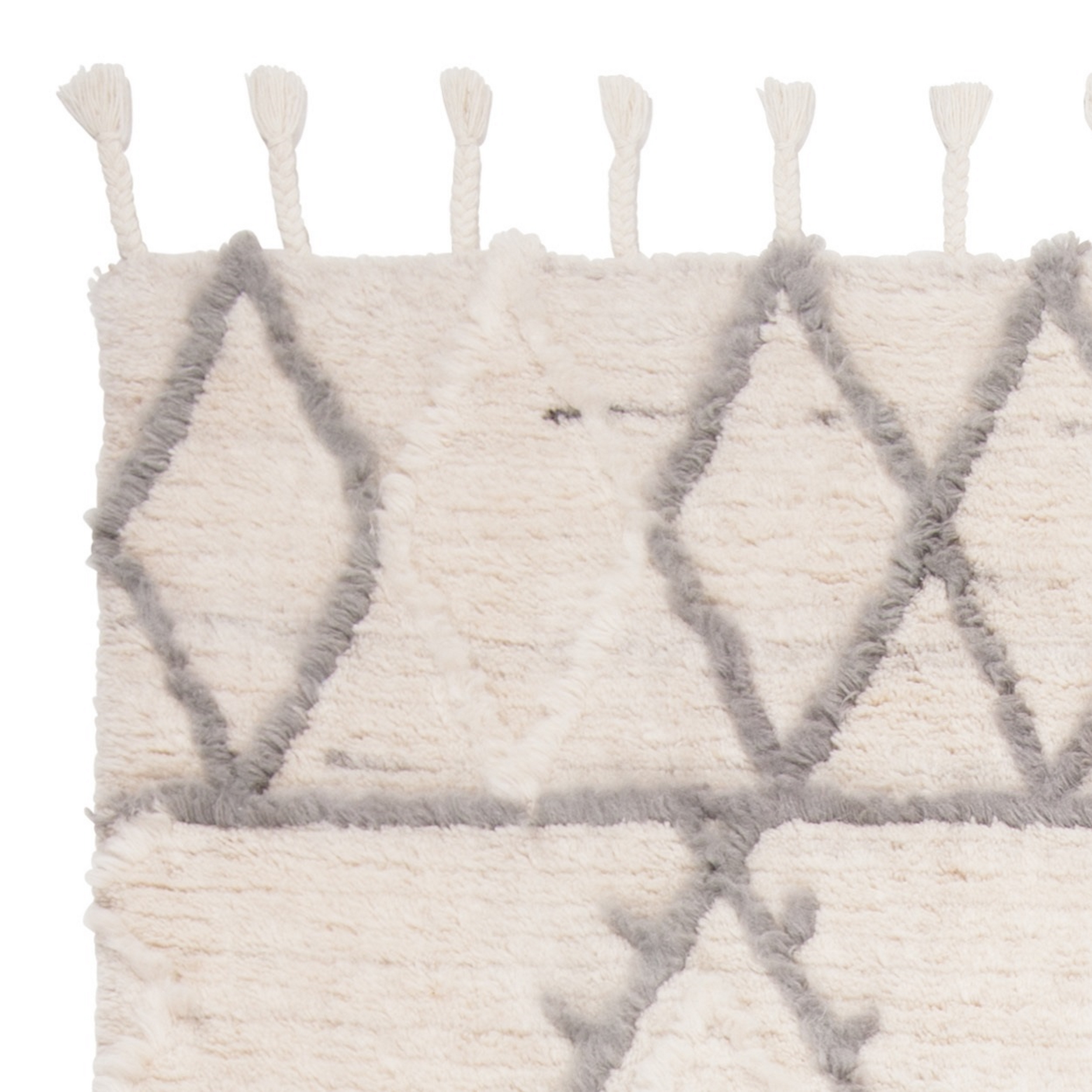 SAFAVIEH Casablanca Raeyln Geometric Diamonds Wool Shag Area Rug, Ivory/Grey, 4' x 6'