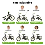 JMMD 6 in 1 Toddler Bike with Push Handle for Kids 18-60 Months, 12 Foldable Balance Bike with Training Wheels, Pedals, Brakes, Kickstand, Push Tricycle Toddler Gift & Toys for Boy & Girl