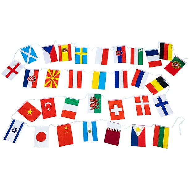 Banderas de 32 países para decoración de fiestas, banderines decorativos para colgar en la pared.