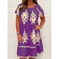 thumbnail image 2 of Frontwalk Ladies Summer Midi Dress Crew Neck Swing Dresses Boho Sundress Womens Fashion Short Sleeves Nightdress Hibiscus Purple XL, 2 of 3