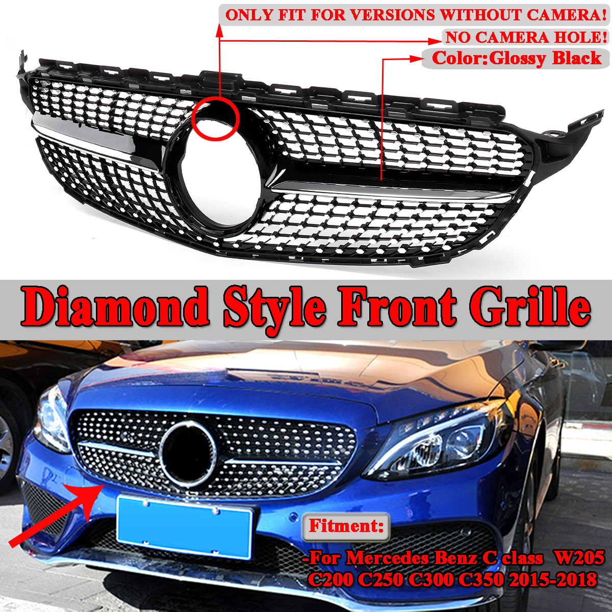 Diamond Grill For Mercedes Benz W205 C Class C250 C300