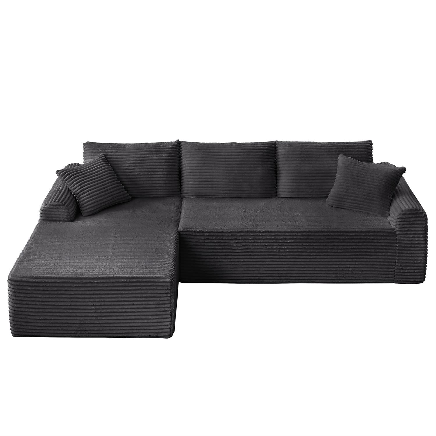 Demi Bonn 103" Cozy Corduroy Sectional Sofa with Arched Armrests, Non-Slip Base, 3 Back Cushions and 2 Throw Pillows, Full-Compression Chaise Lounge Couch Set, Gray