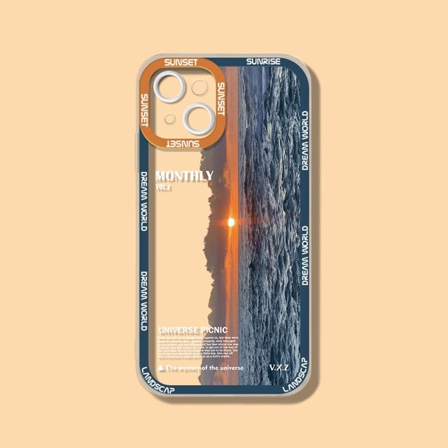 Funda de teléfono con paisaje Natural para iPhone, carcasa a prueba de golpes, color púrpura, azul, atardecer, nieve, montaña, 14, 13, 12, 11 Pro Max, XR, X, XS