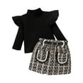 thumbnail image 1 of Gyratedream Kids Toddler Baby Girl Fall Outfit Ruffle Long Sleeve Knit Blouse Pullover Top Mini Skirt with Belt Clothes, 1 of 9