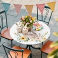 thumbnail image 5 of Round Fitted Tablecloth,Spring Easter Rabbit Circle Table Cover Waterproof Table Cloth with Elastic Edge,Watercolor Flowers Bunny Outdoor Tablecloths for Kitchen Picnic 55-60in, 5 of 9