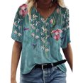 thumbnail image 2 of JustVH Women's Printed Short Sleeve T-shirt Casual V-Neck Loose Fit Tops, 2 of 3