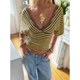 thumbnail image 5 of Gynyvoja Women'S Reversible V-Neck Short Sleeve Striped Fitted Cropped T-Shirt Yellow S, 5 of 9