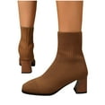 thumbnail image 4 of LOVZFMLL Boots for Women Mid Calf Chelsea Boots Round Toe Slip Resistant Mid Block Heel Knit Fall Winter Fashion Shoes, 4 of 9
