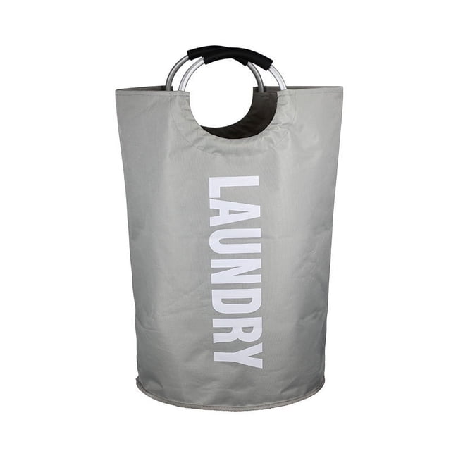 Bolsa de almacenamiento de ropa de gran capacidad, bolsa de lavandería de tela Oxford de doble capa, cesta para ropa sucia con asa redonda de aluminio