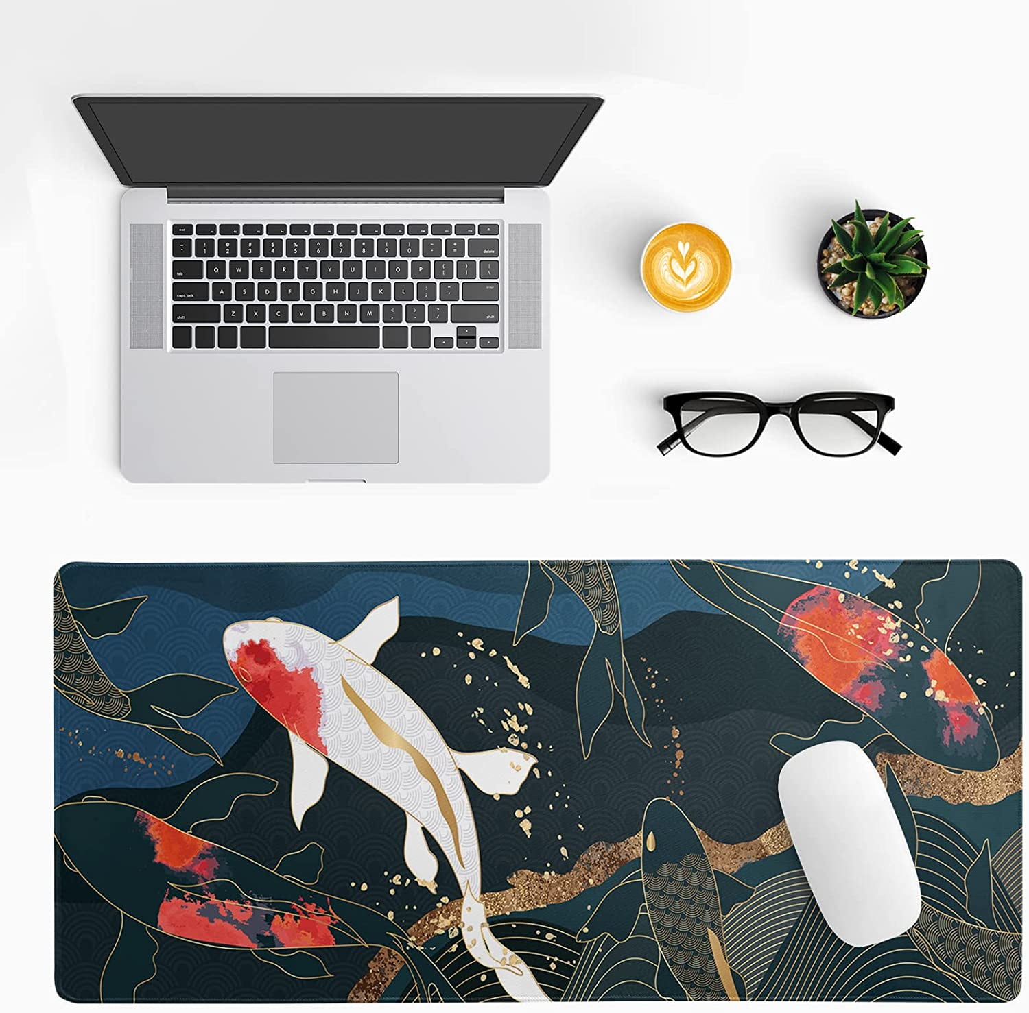Desk Mat, Desk Mats On Top of Desks Gaming Mouse Pad with Non-Slip Base  Extended Large Mouse Pad XL Keyboard Mouse Pad for Work, Game, Office, Home  - Koi Fish (35.4x15.7 in) 
