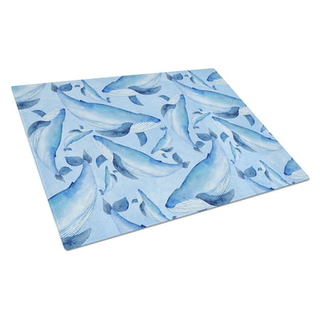 

Caroline s Treasures Watercolor Nautical Whales Glass Cutting Board Large