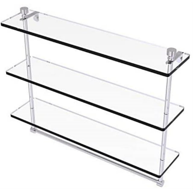 Foxtrot Collection 22 Inch Triple Tiered Glass Shelf with Integrated Towel Bar - FT-5/22TB-PC