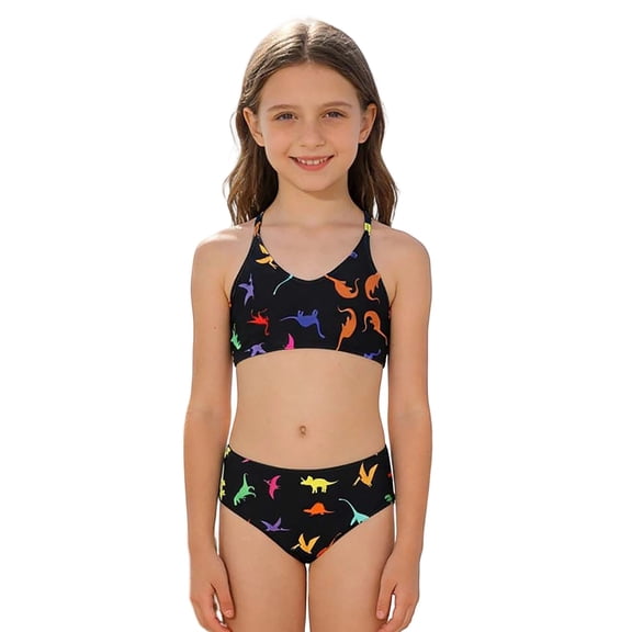 YANGXINX Girls 2 Piece Swimwear Straps Bikini Funny Cartoon Print Swimsuits for Kids Summer Beach Vacation Bathing Sets swim suits for girl