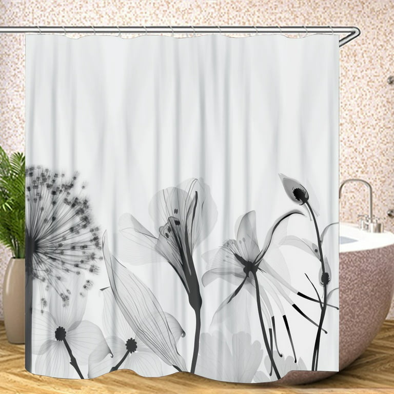 Flower Shower Curtain Farmhouse Flower Botanical Floral Plant Herbs Vintage  Decor Bathroom Windows Fabric Polyester Waterproof 12 Pack Plastic Hooks