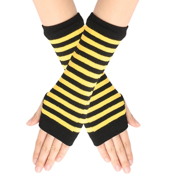Nvzi Guantes sin dedos Guantes sin dedos de muñeca con orificio para el pulgar Guantes de invierno cálidos sin dedos para hombre - Negro Amarillo