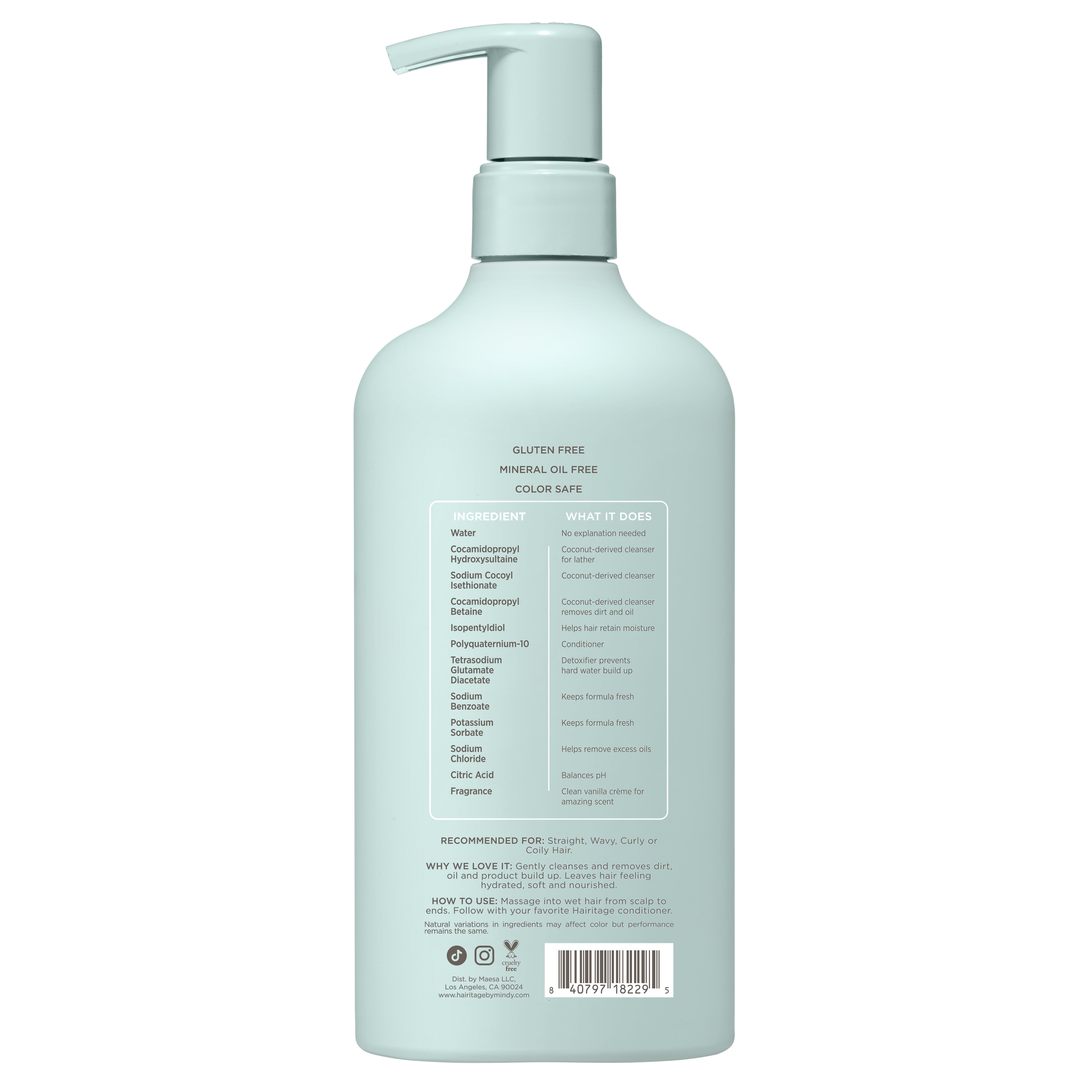 Hairitage Whipped Vanilla Crème Moisturizing Shampoo for All Hair Types, 15 fl oz