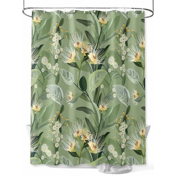 Floral Shower Curtain, Sage Green Leaves Plants Branches Waterproof Shower Curtain Set with 12 Hooks Lightweight Washable Fabric Shower Curtains for Bathroom 36x72 Inches