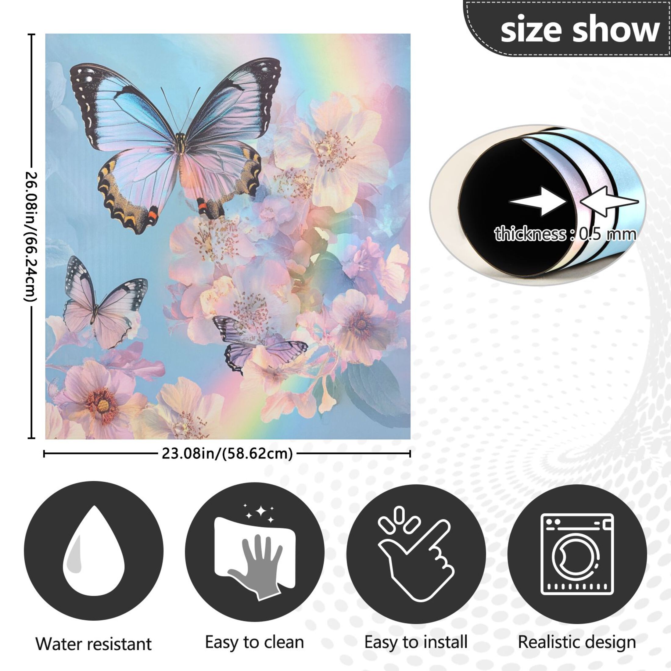 Dishwasher Magnetic Sticker 23x26 Inch Refrigerator Magnetic Sticker Washing Machine Magnetic Sticker Kitchen Panel Magnetic Sticker Home Decor Light Blue Flower Butterfly